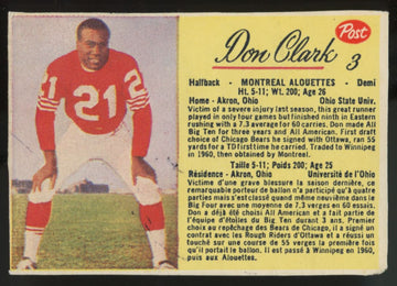 1963 Post CFL Don Clark White Back SP #3 VG/EX