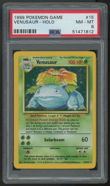 1999 Pokemon Venusaur Base Set Unlimited Holo #15 PSA 8