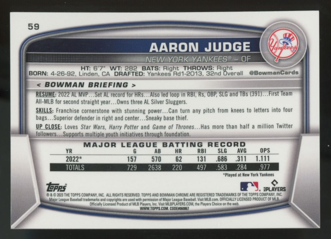 2023 Bowman Chrome Mega Aaron Judge Aqua /225 #59