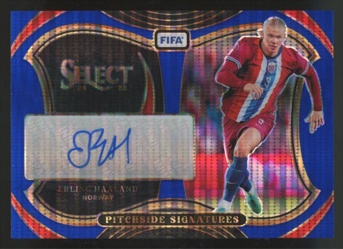 2024-25 Panini Select FIFA Erling Haaland Pitchside Blue Pulsar Auto #PS-EH