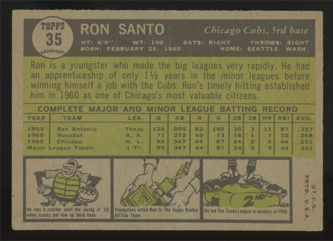 1961 Topps Ron Santo RC #35 EX "A"