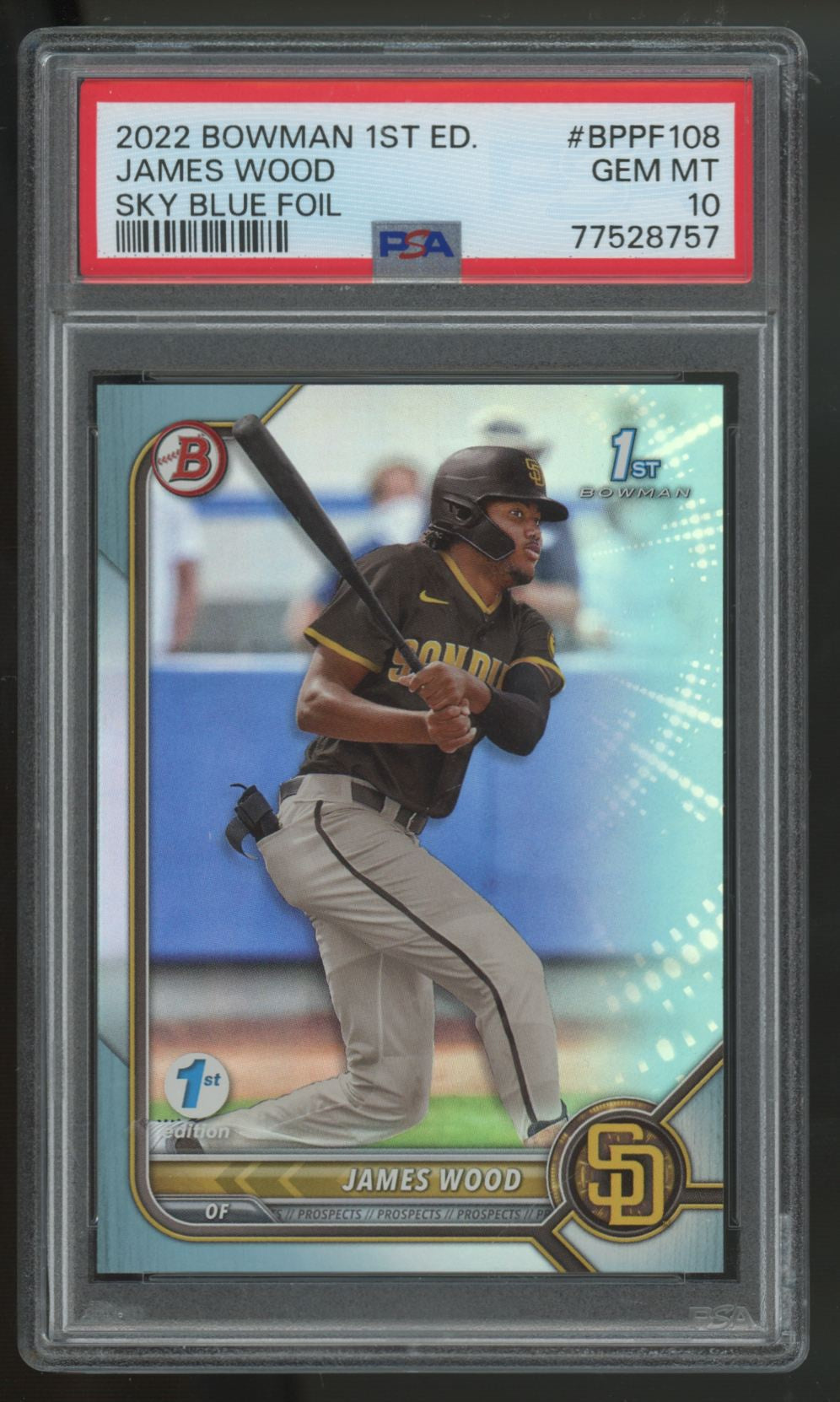 2022 Bowman 1st Edition James Wood 1st Sky Blue Foil #BPPF-108 PSA 10