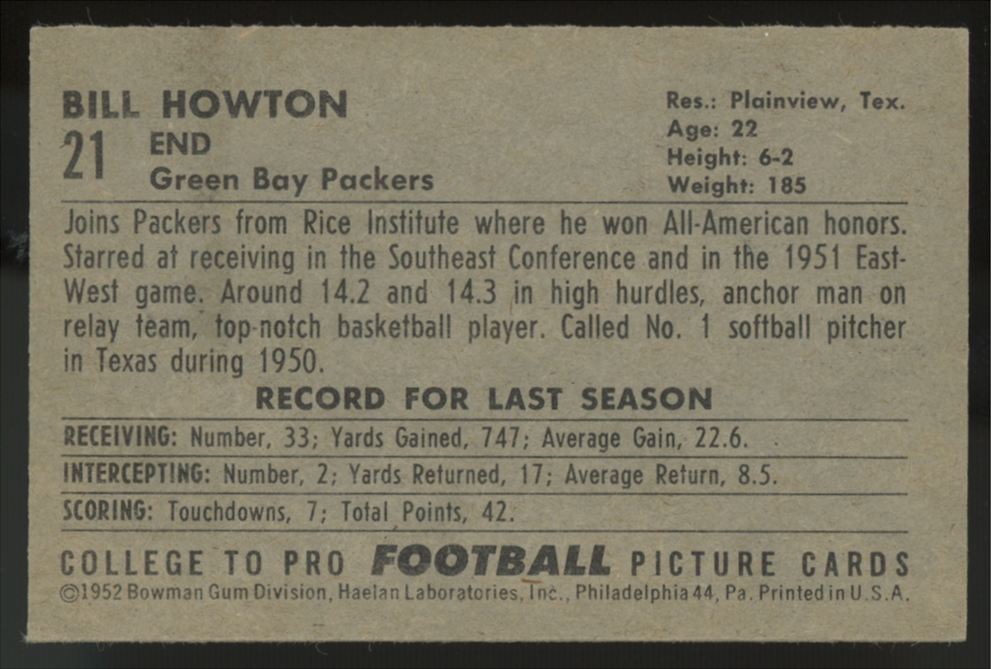 1952 Bowman Small Bill Howton #21 EX-MT