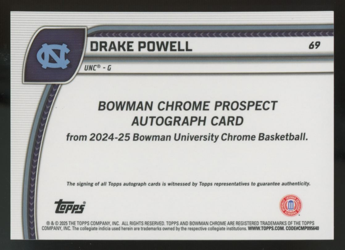 2024-25 Bowman Chrome U Drake Powell 1st Prospect Black & Gold Stealth Auto /24