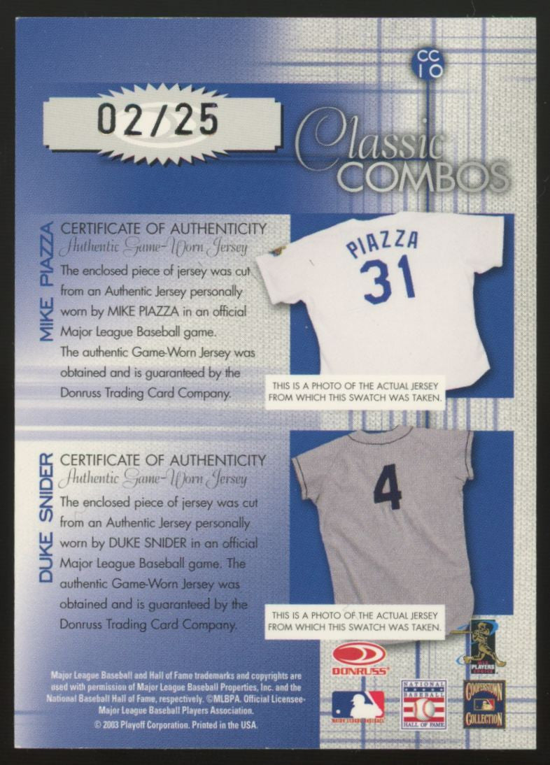 2003 Donruss Classics Piazza/Snider Classic Combos Dual Patch /25 #CC10