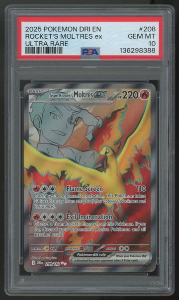 2025 Pokemon Rocket's Moltres ex Destined Rivals Ultra Rare #208 PSA 10