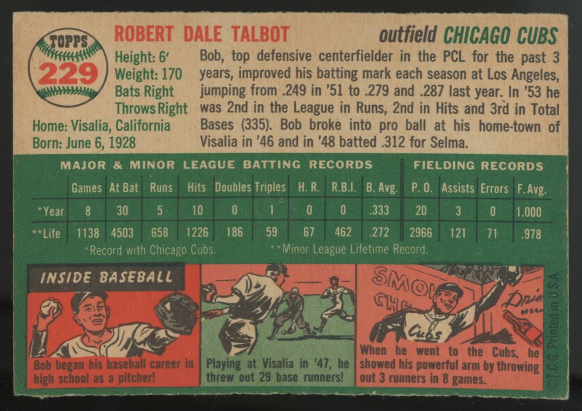 1954 Topps Bob Talbot #229 NM