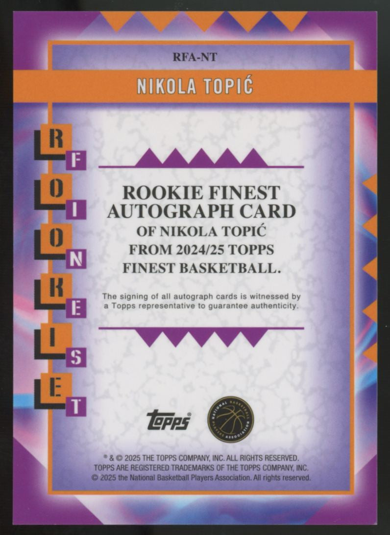 2024-25 Topps Finest Nikola Topic RC Auto #RFA-NT