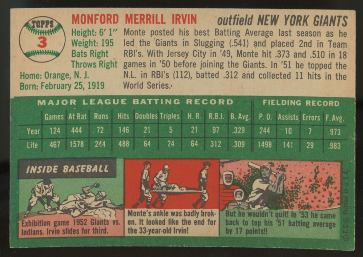 1954 Topps Monte Irvin #3 EX+