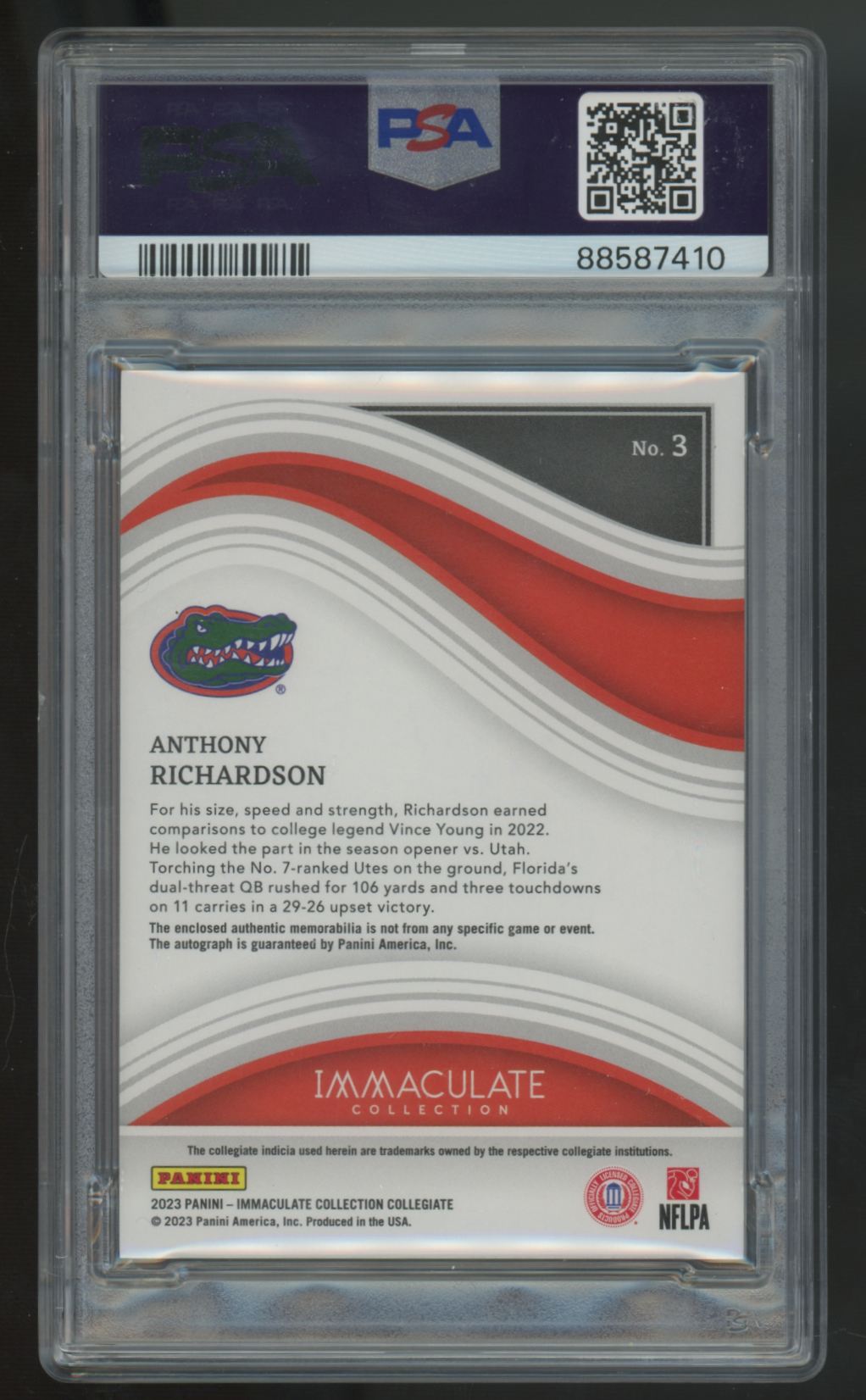 2023 Immaculate Collegiate Anthony Richardson RC Patch Auto RPA /99 #3 PSA 8