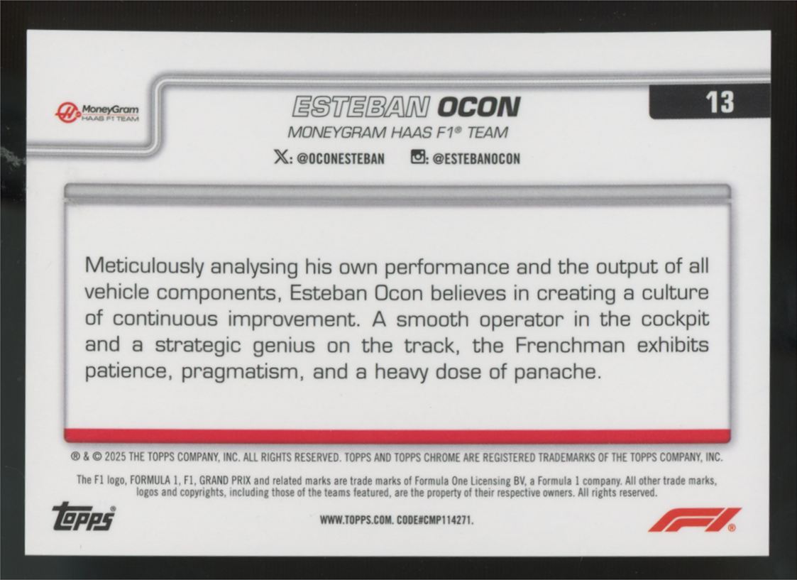 2025 Topps Chrome F1 Sapphire Esteban Ocon Black & White /20 #13