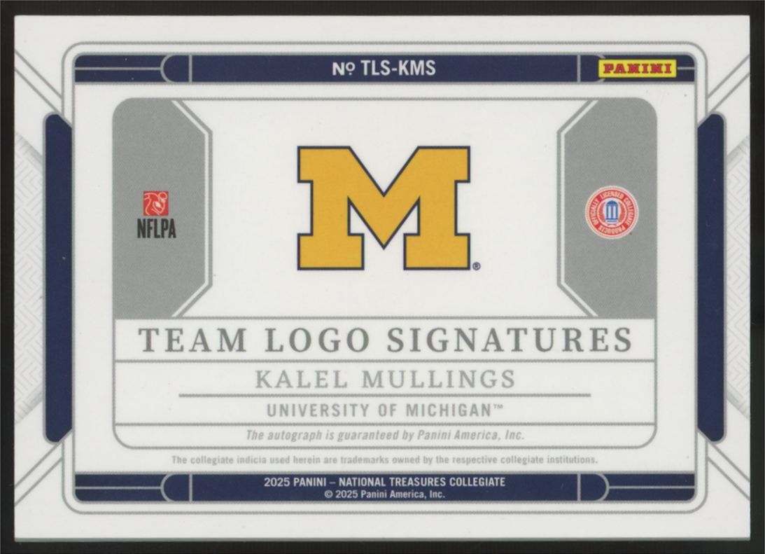 2025 National Treasures Collegiate Kalel Mullings RC Team Logo Auto /75 #TLS-KMS