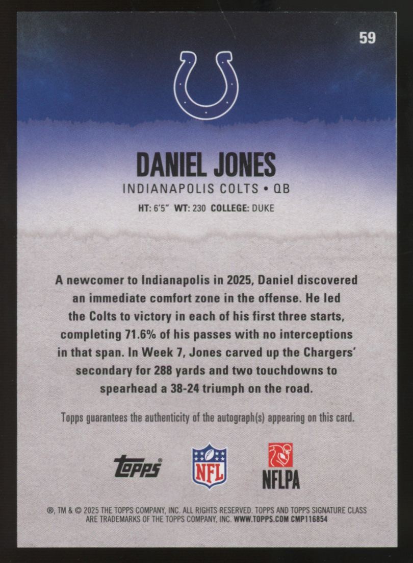 2025 Topps Signature Class Daniel Jones Auto Teal /225 #59