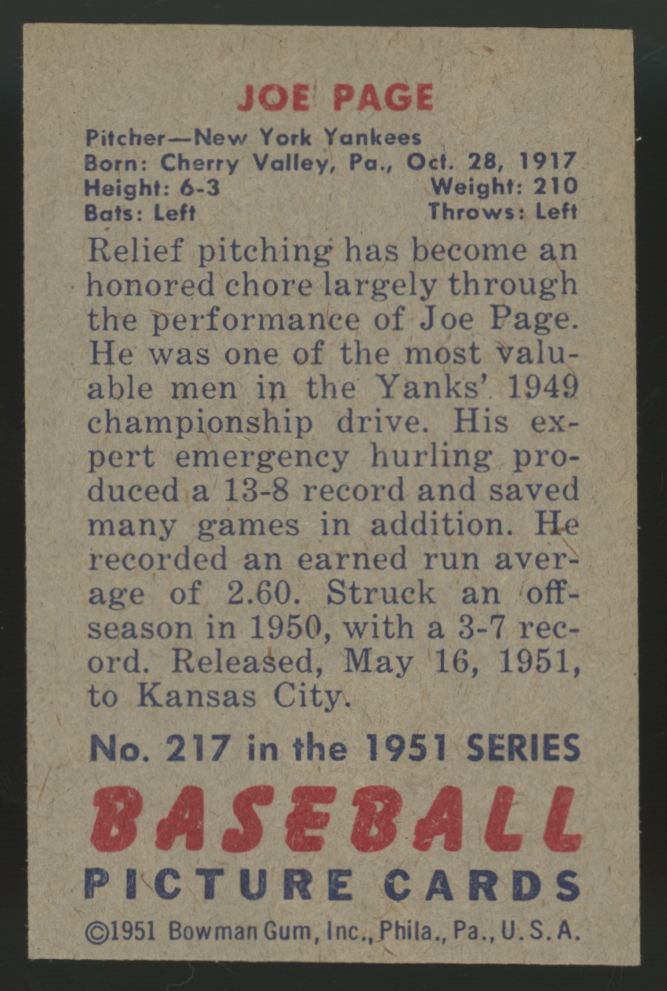 1951 Bowman Joe Page #217 EX