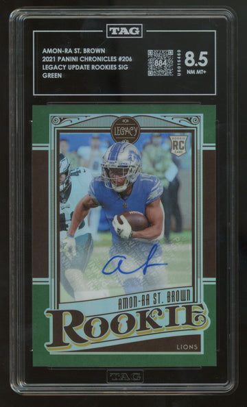 2021 Chronicles Legacy Amon-Ra St. Brown RC Update Green Prizm Auto /25 TAG 8.5