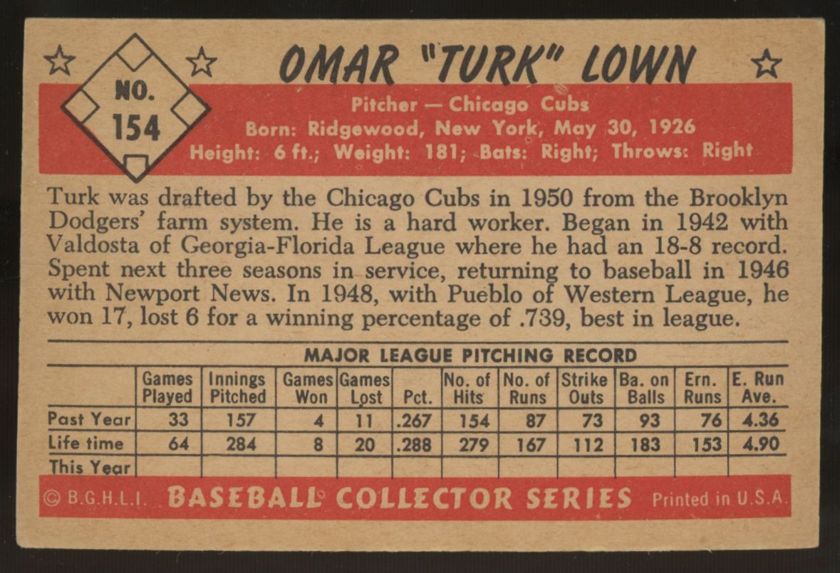 1953 Bowman Omar "Turk" Lown #154 EX+