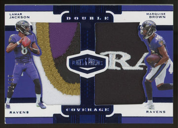 2019 Plates And Patches Lamar Jackson, Brown Double Coverage Blue Patch /50