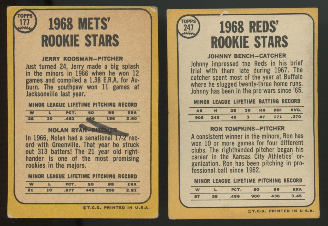 1968 Topps Baseball Complete Set (598) VG-EX Overall Ryan Bench RC