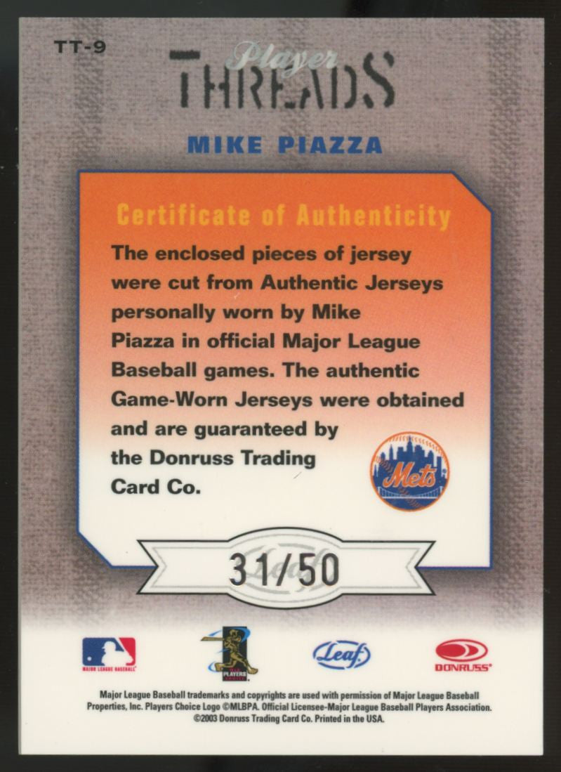 2003 Leaf Limited Mike Piazza Player Threads Dual Patch /50 #TT-9