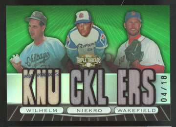 2007 Topps Triple Threads Wakefield/Niekro/Wilhelm Emerald Triple Patch /18