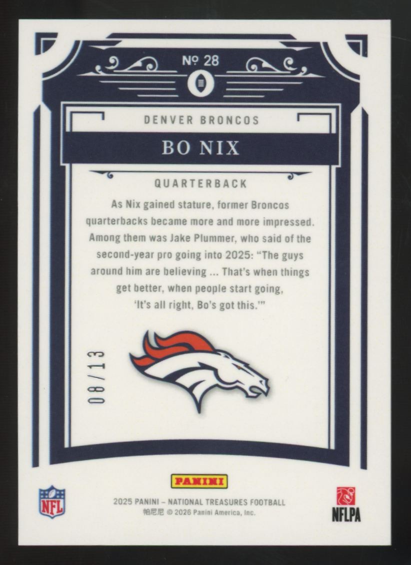 2025 Panini National Treasures Bo Nix Stars & Stripes /13 #28