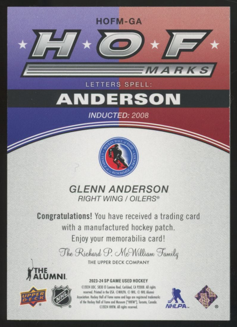 2023-24 SP Game Used Glenn Anderson HOF Marks Manufactured Patch /35 #HOFM-GA