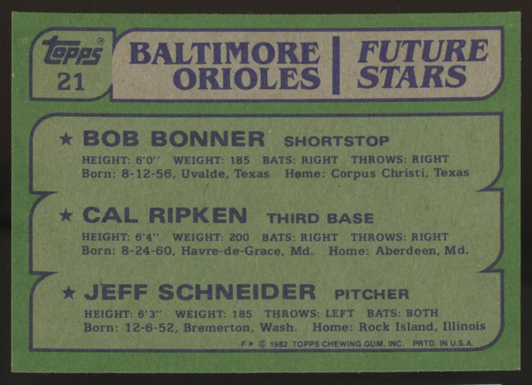 1982 Topps Future Stars Bonner Schneider Cal Ripken Jr. RC #21 NM-MT