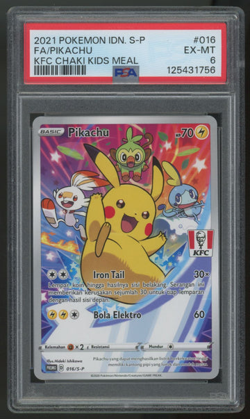 2021 Pokemon Pikachu KFC Chaki Kids Meal Full Art Promo #016 PSA 6