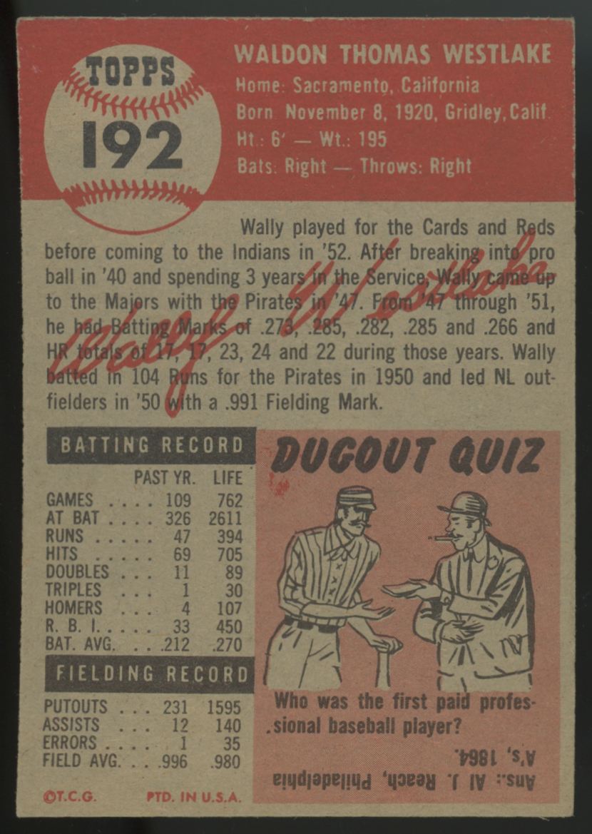 1953 Topps Wally Westlake #192 EX
