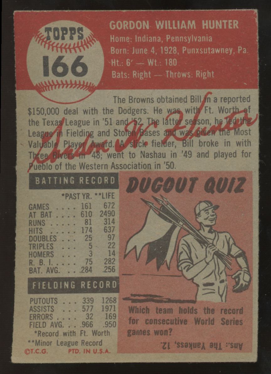 1953 Topps Bill Hunter #166 EX/MT