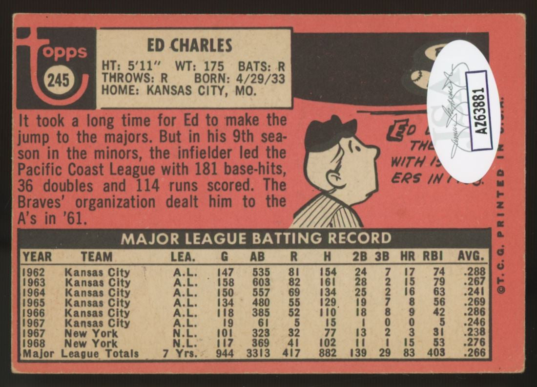 1969 Topps Ed Charles #245 Signed Auto JSA