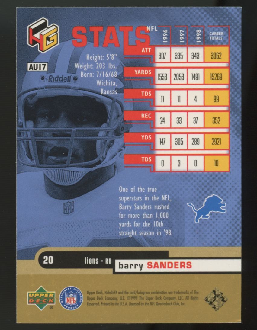 1999 Upper Deck HoloGrFX Barry Sanders AuSOME #AU17