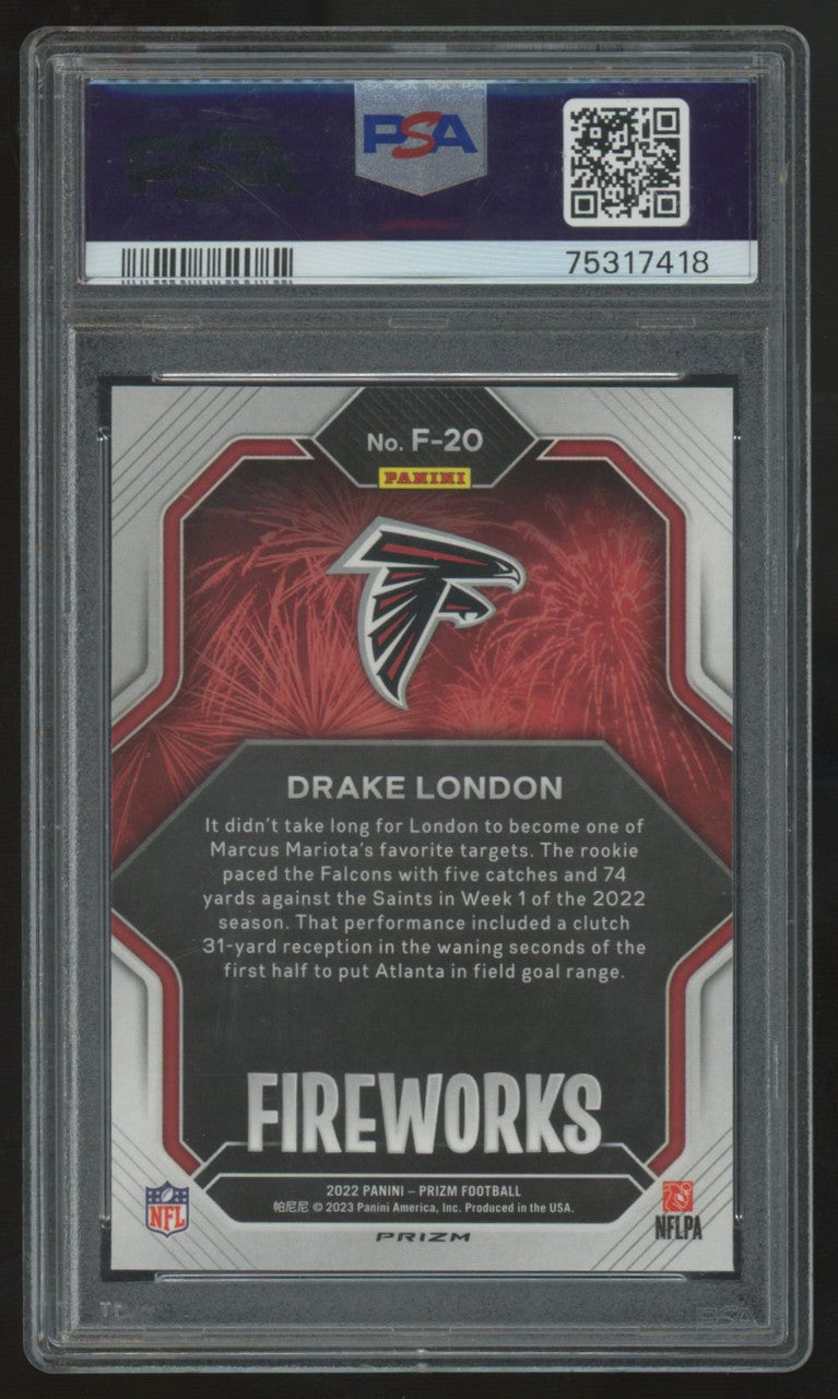 2022 Panini Prizm Drake London RC Fireworks No Huddle #F-20 PSA 10