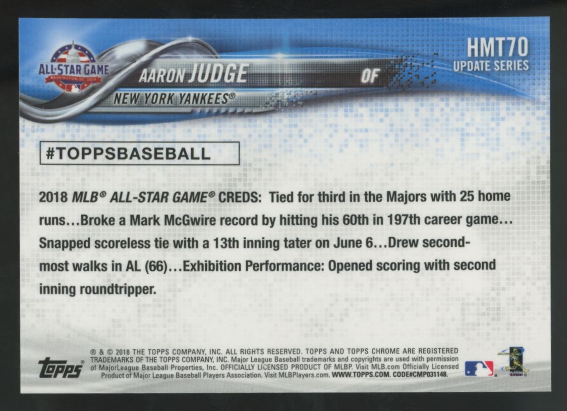 2018 Topps Chrome Update Aaron Judge Pink Refractor #HMT70