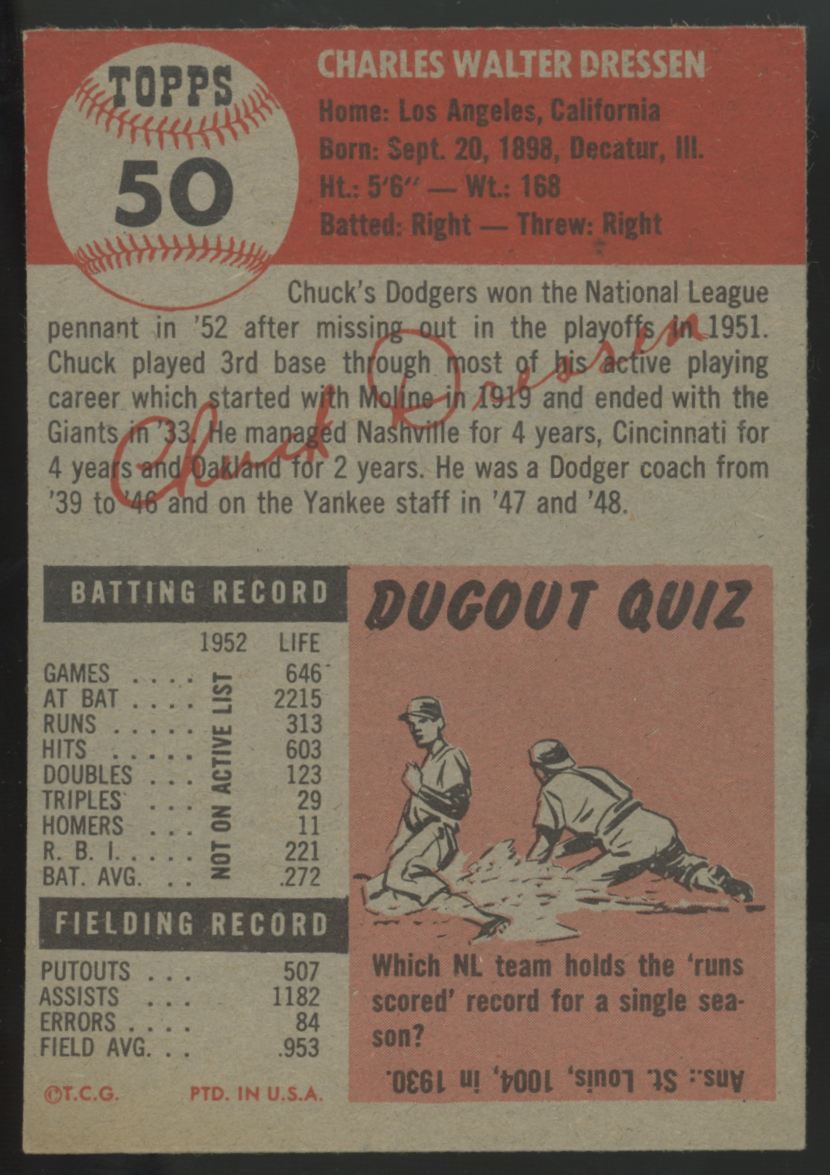 1953 Topps Chuck Dressen #50 VG/EX