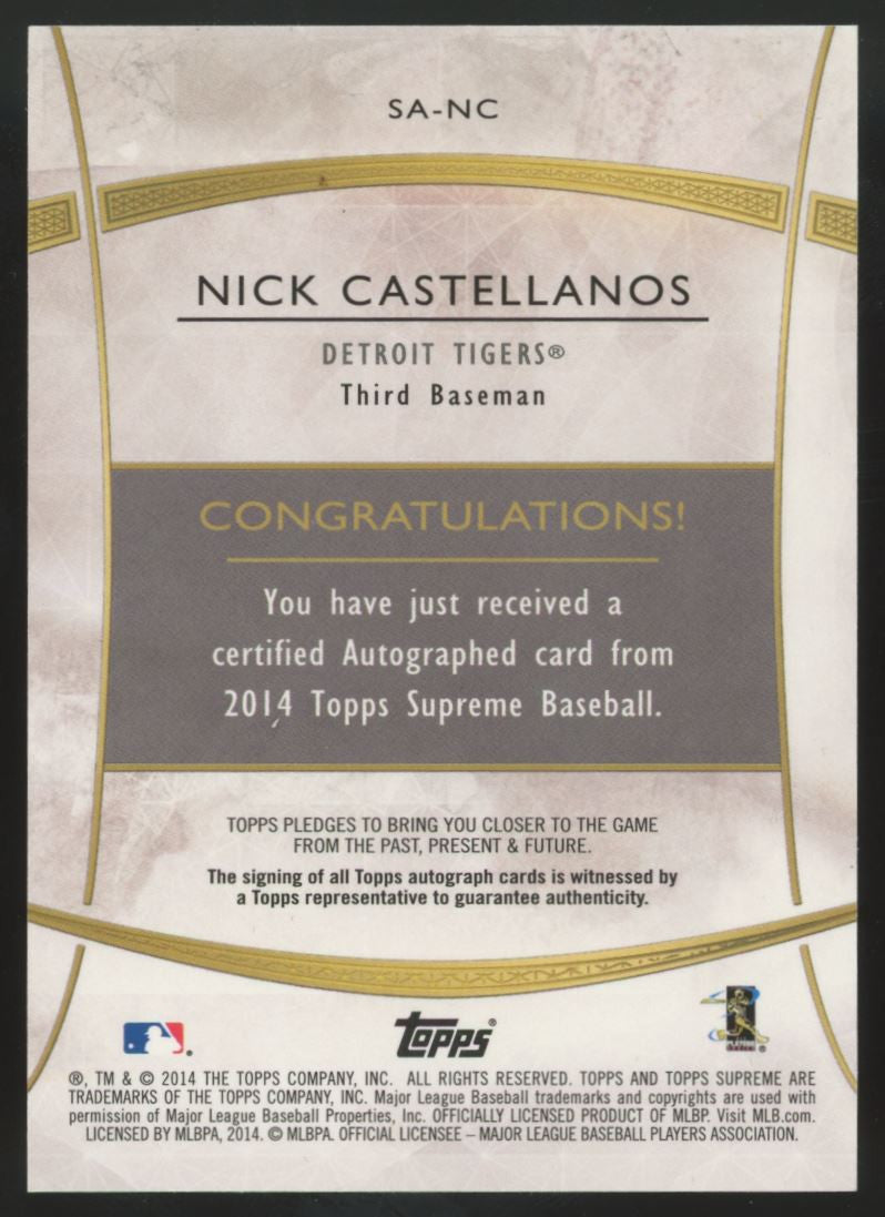 2014 Topps Supreme Nick Castellanos RC Auto Orange /15 #SA-NC