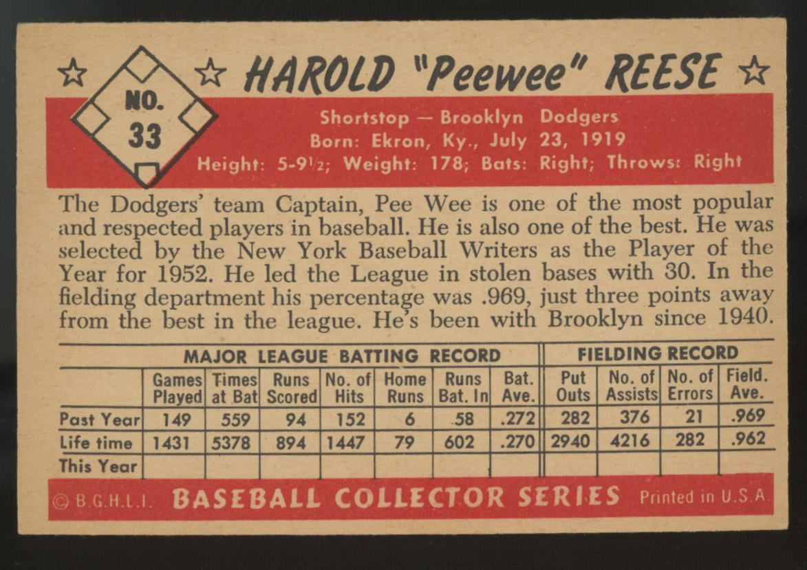 1953 Bowman Color Pee Wee Reese #33 EX/MT