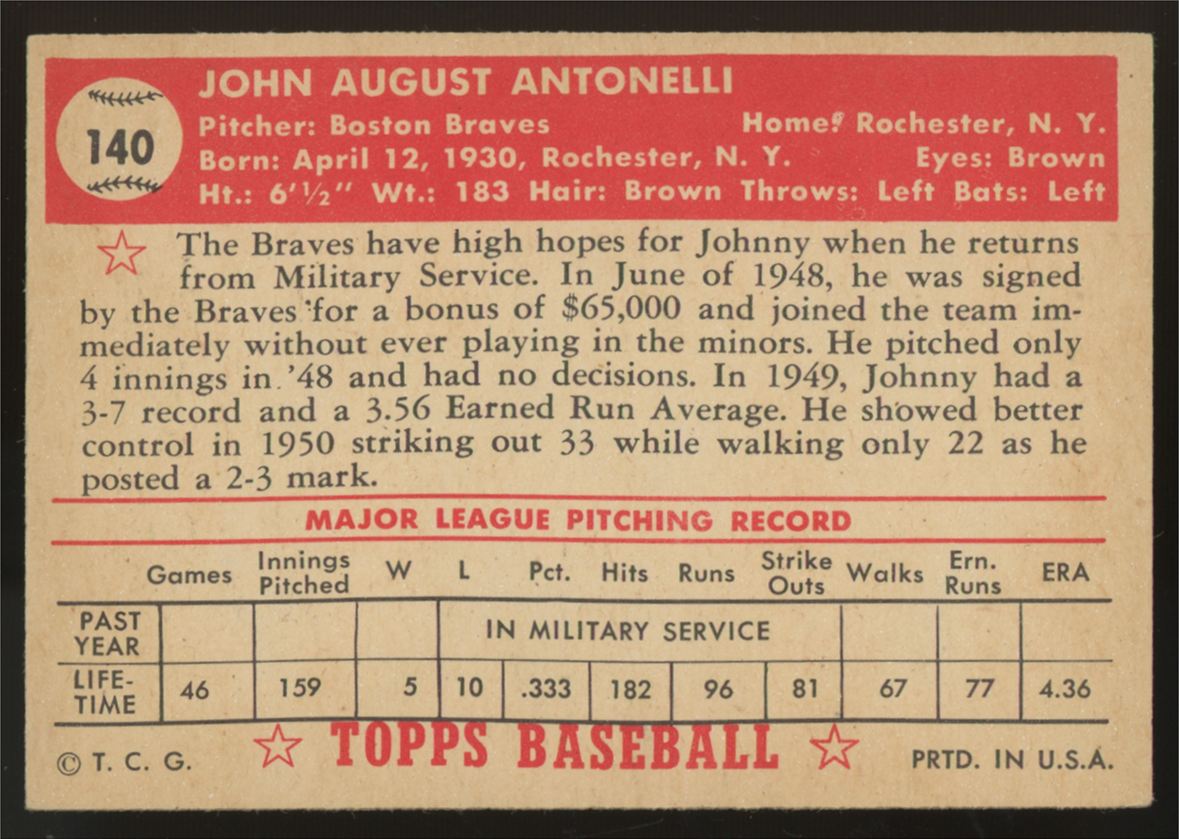 1952 Topps John Antonelli #140 EX