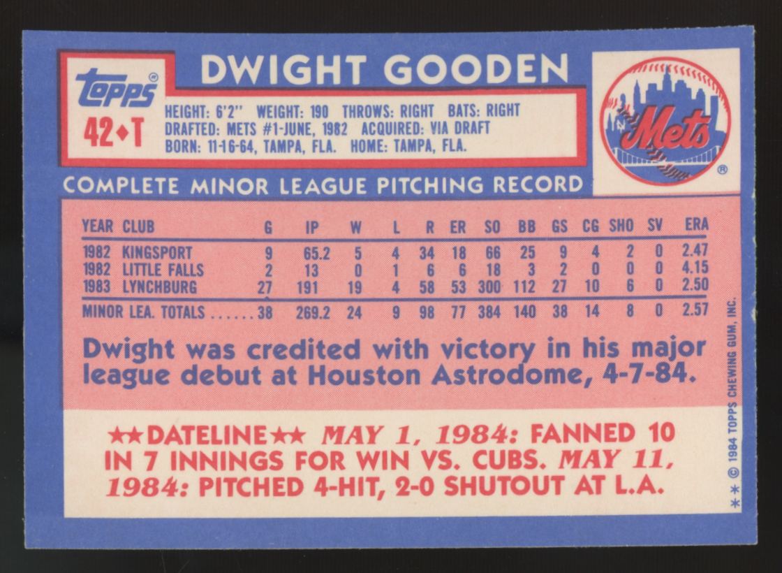1984 Topps Traded Dwight Gooden RC #42T NM