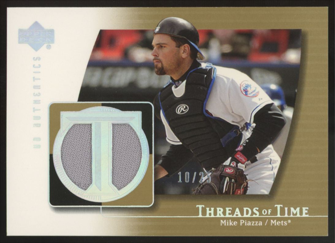 2003 Upper Deck Authentics Mike Piazza Threads Of Time Gold Patch /25 #TT-MP