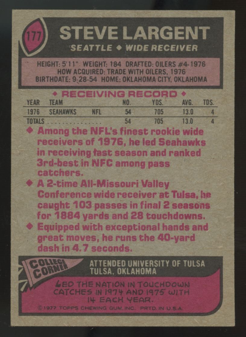 1977 Topps Steve Largent RC #177 EX "B"