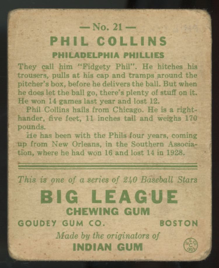 1933 Goudey Phil Collins #21 Poor "A"