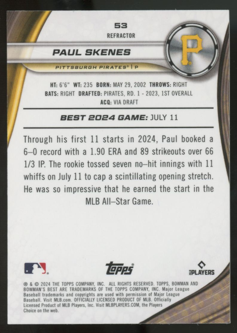 2024 Bowman's Best Paul Skenes RC Refractor #53