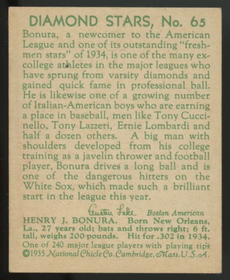 1935 National Chicle "Zeke" Bonura Diamond Stars #65 NM
