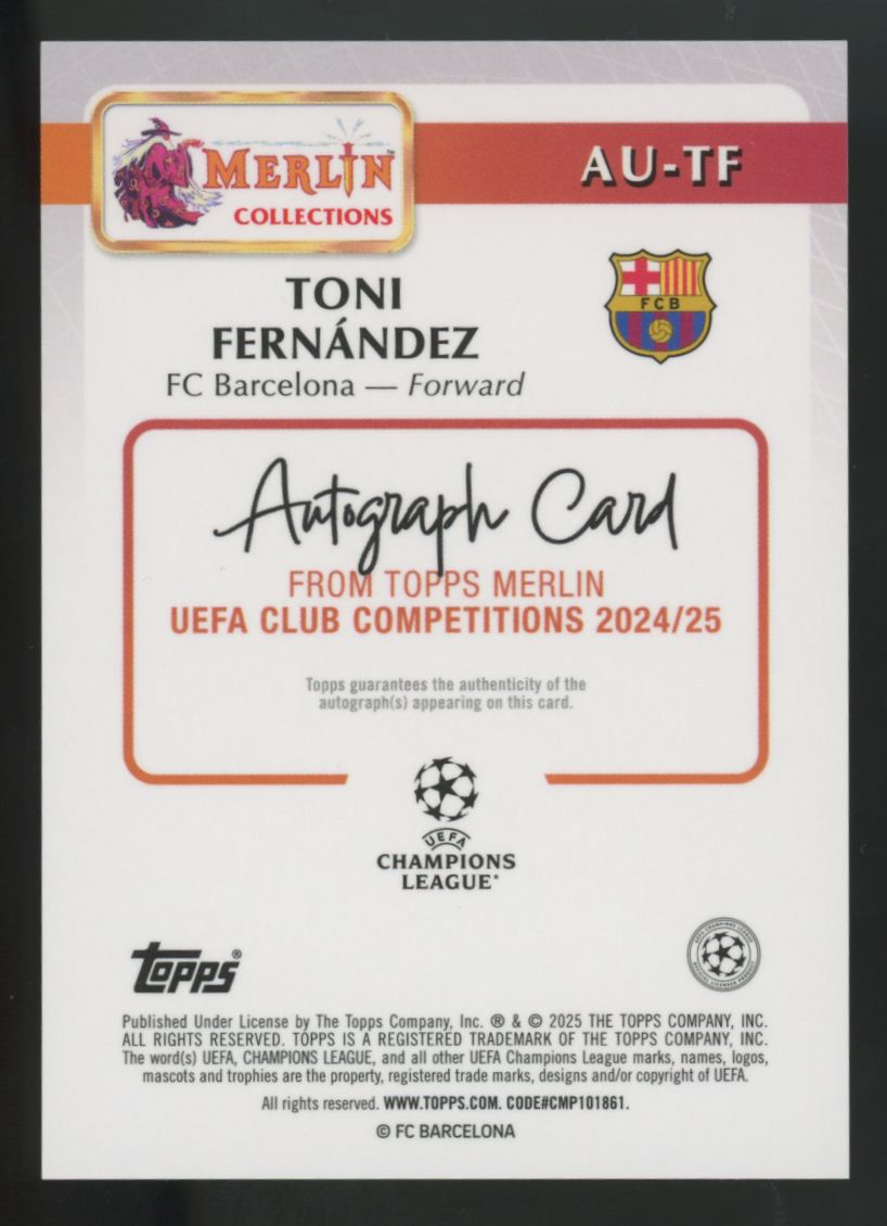 2024-25 Topps Merlin UEFA Toni Fernandez RC Blue Auto Refractor /150 #AU-TF