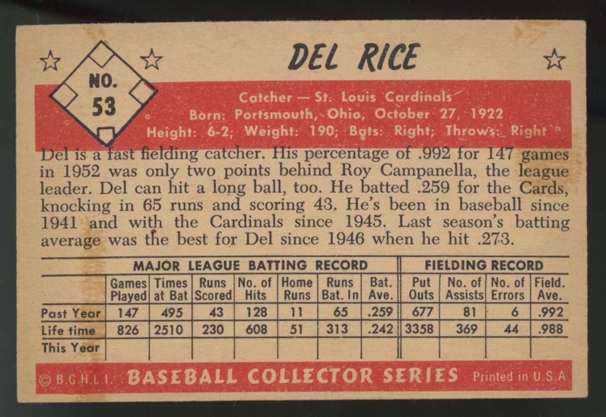 1953 Bowman Color Del Rice #53 EX