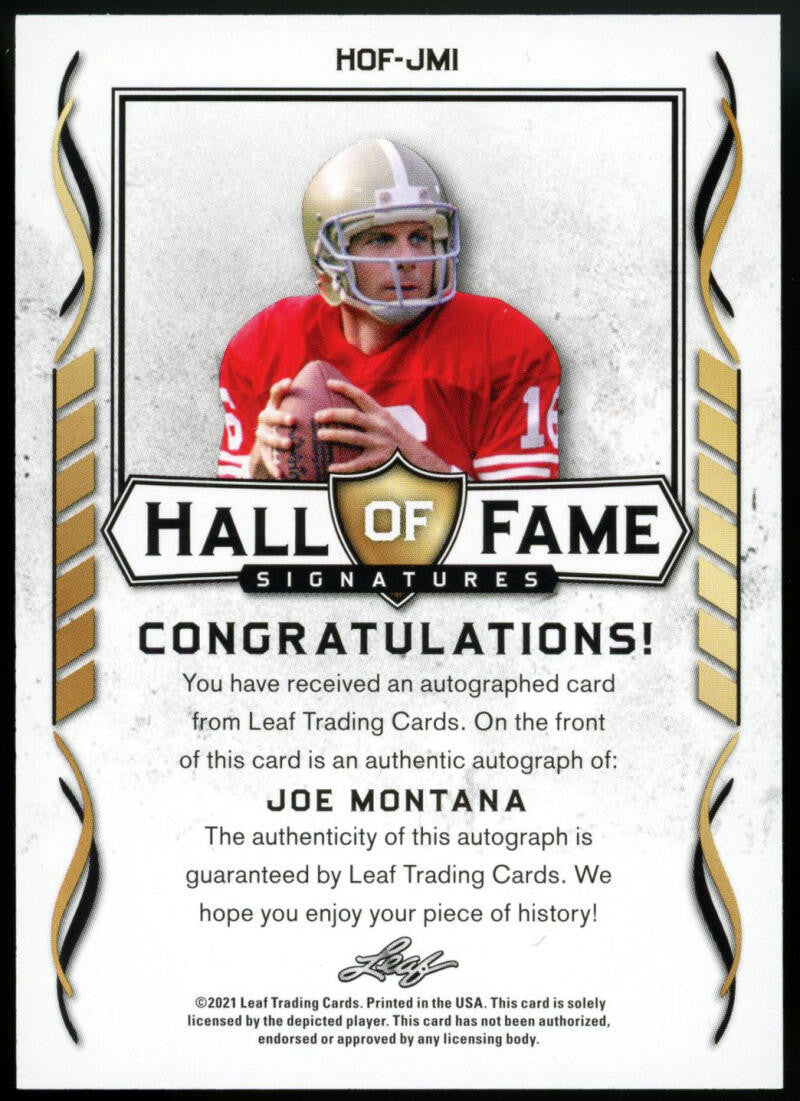 2021 Leaf Joe Montana Hall of Fame Signatures Blue Auto #HOF-JMI