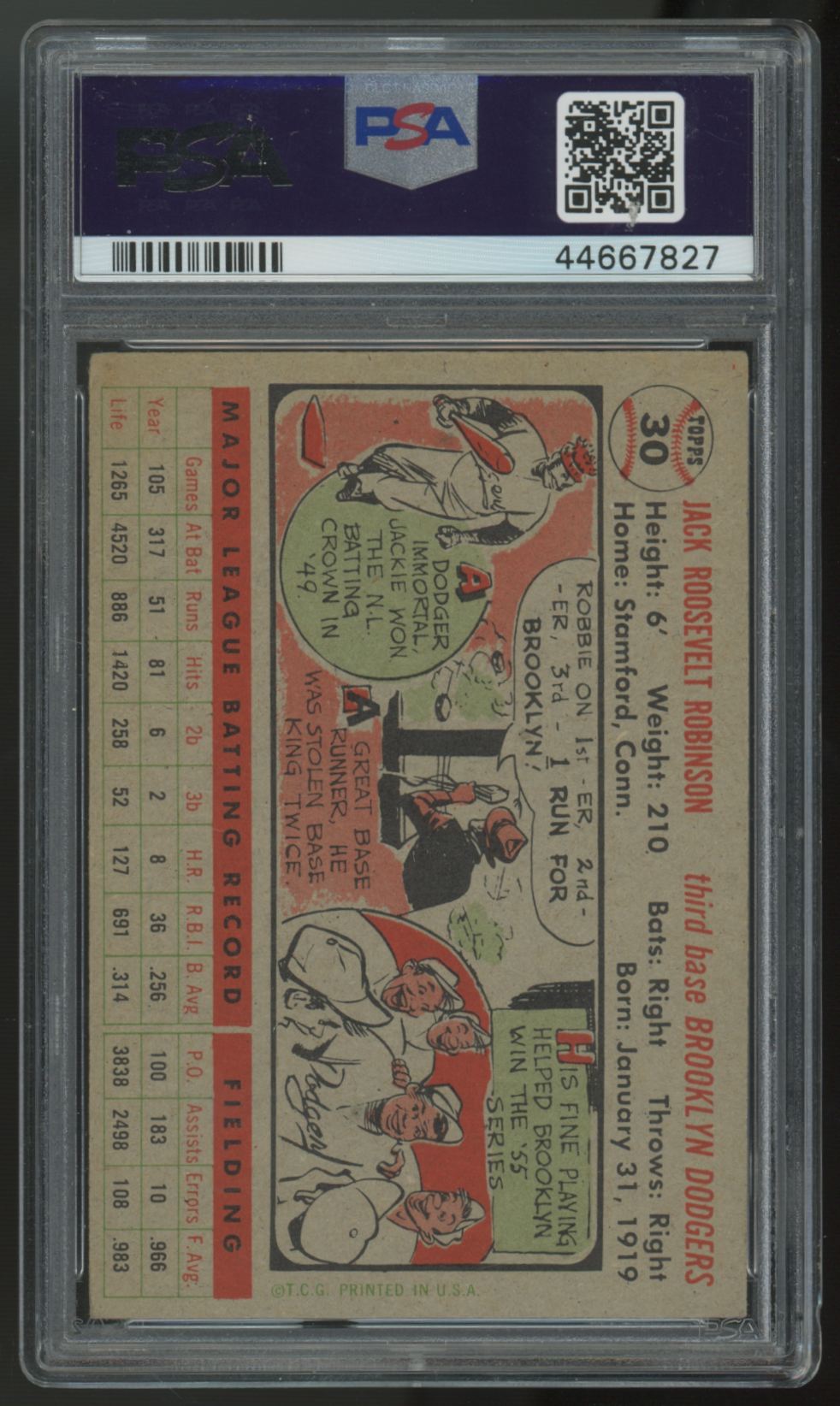 1956 Topps Jackie Robinson Gray Back #30 PSA 5