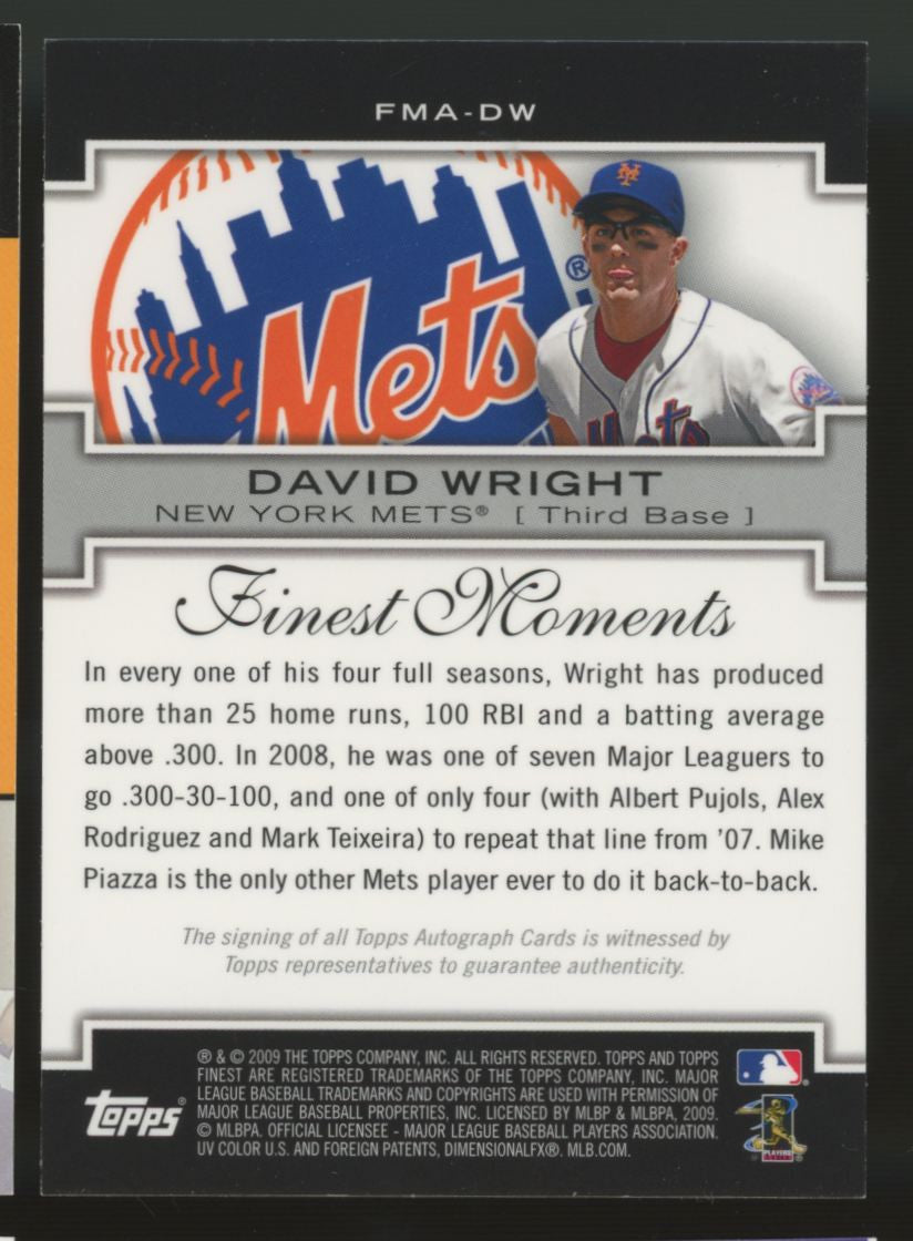 2009 Topps Finest David Wright Finest Moments Auto #FMA-DW