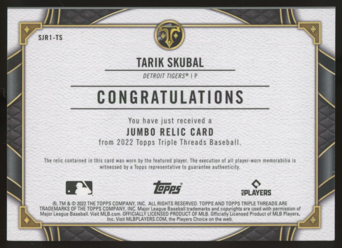 2022 Topps Triple Threads Tarik Skubal Jumbo Relic Amethyst /36 #SJR1-TS